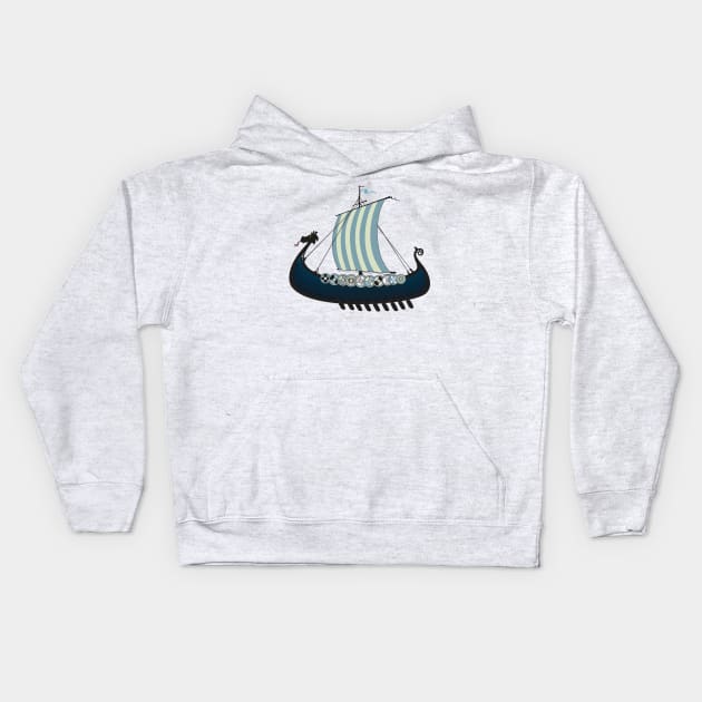 Blue viking ship Kids Hoodie by mangulica